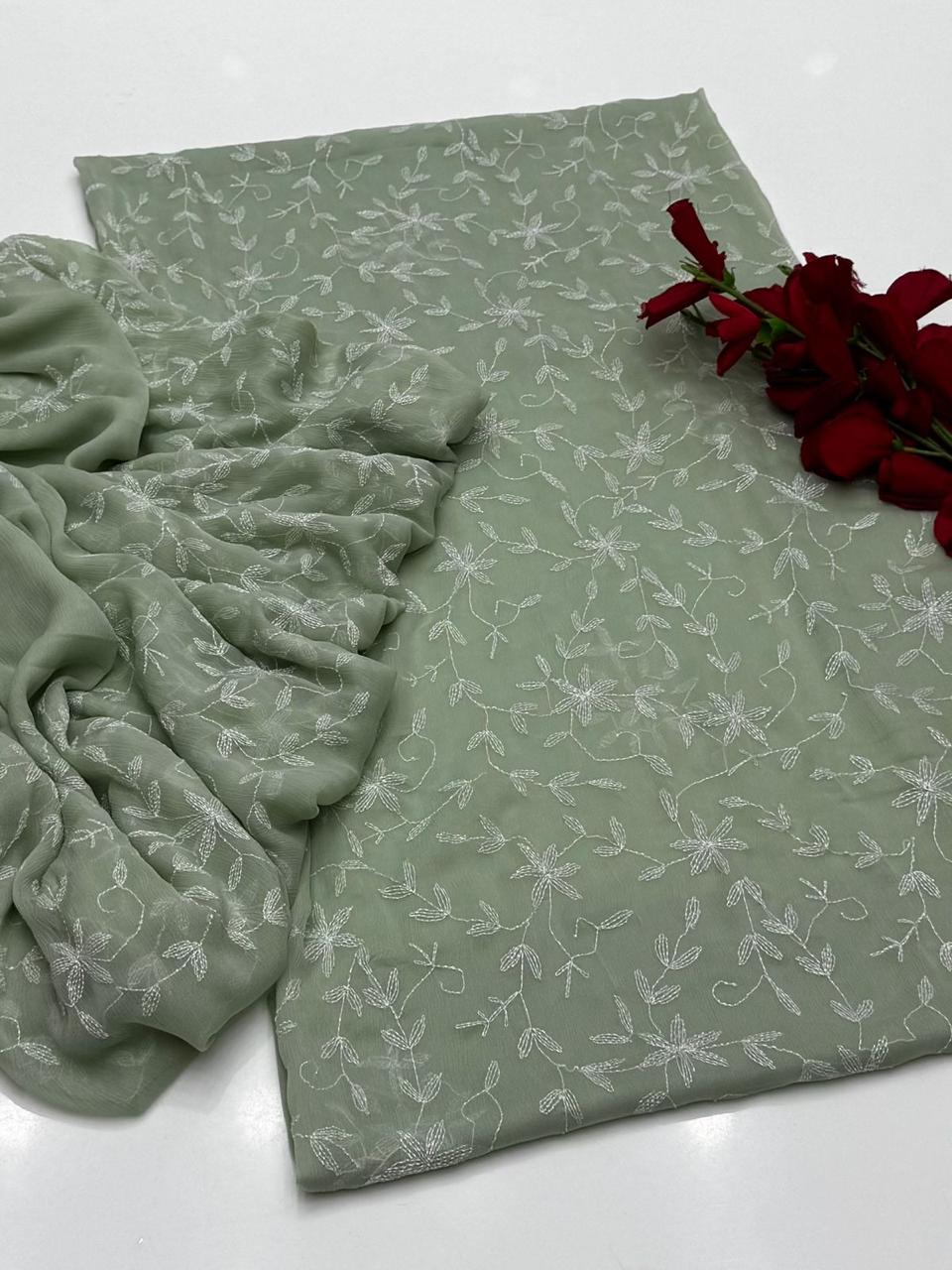 ✨ Baroque New Arrival – Un Stitched 2Pc Ladies-Slate Green Decent Chiffon Dress ✨JPO1033