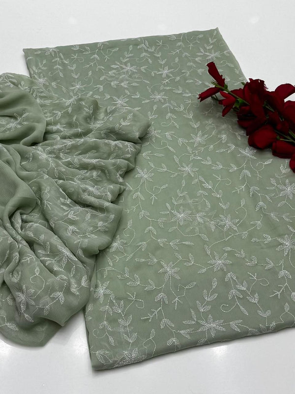 ✨ Baroque New Arrival – Un Stitched 2Pc Ladies-Slate Green Decent Chiffon Dress ✨JPO1033