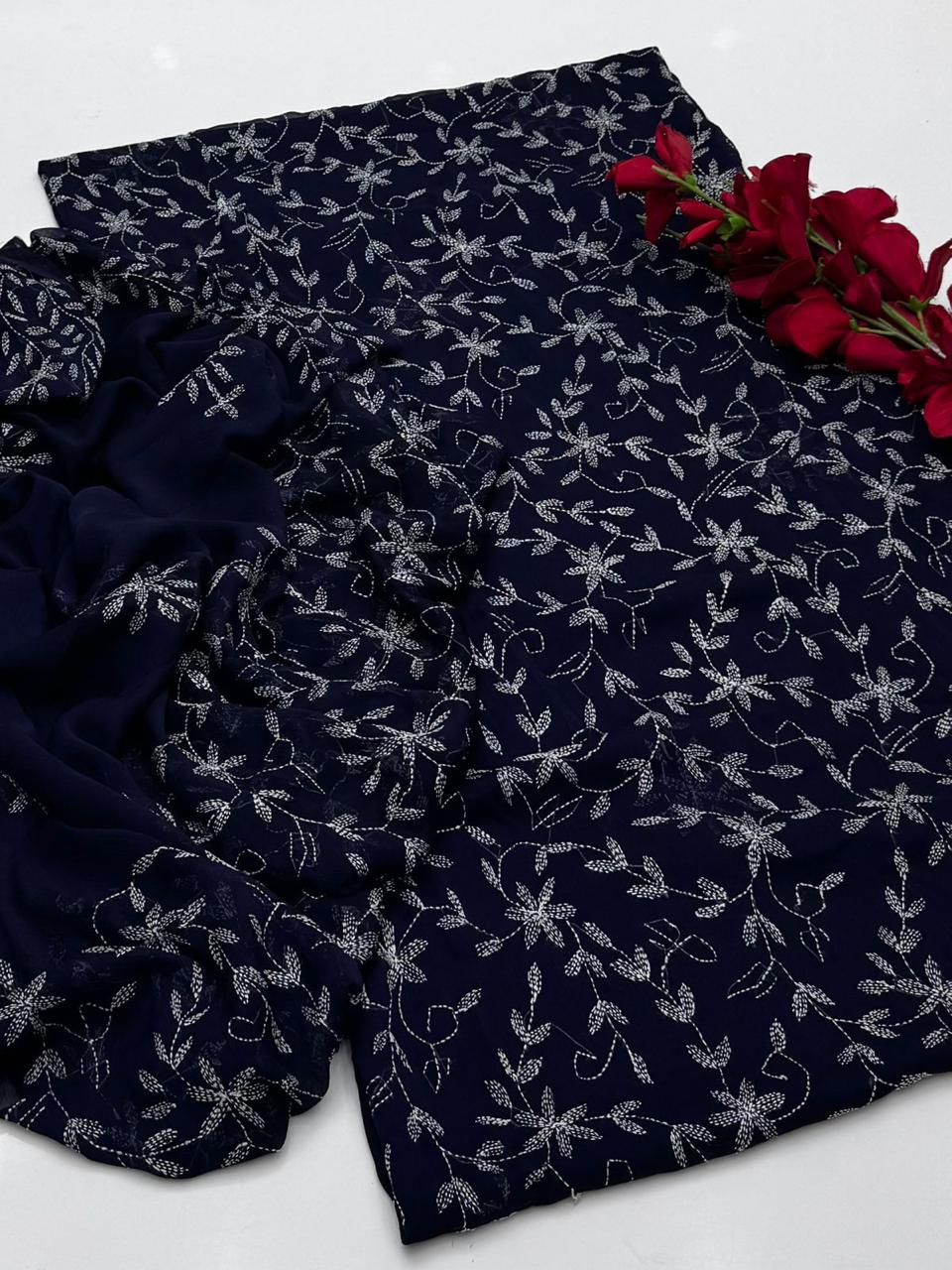 ✨ Baroque New Arrival – Un Stitched 2Pc Ladies-Navy Decent Chiffon Dress ✨JPO1038