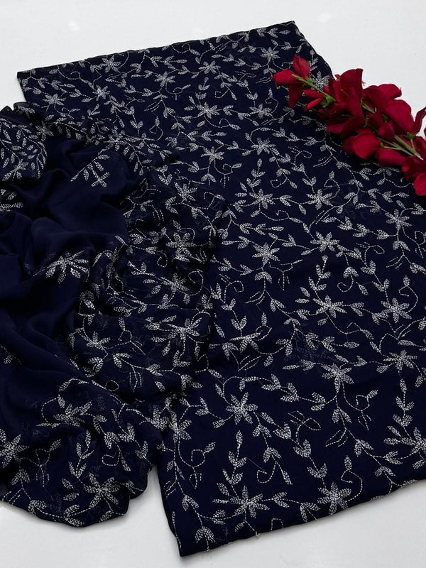 ✨ Baroque New Arrival – Un Stitched 2Pc Ladies-Navy Decent Chiffon Dress ✨JPO1038