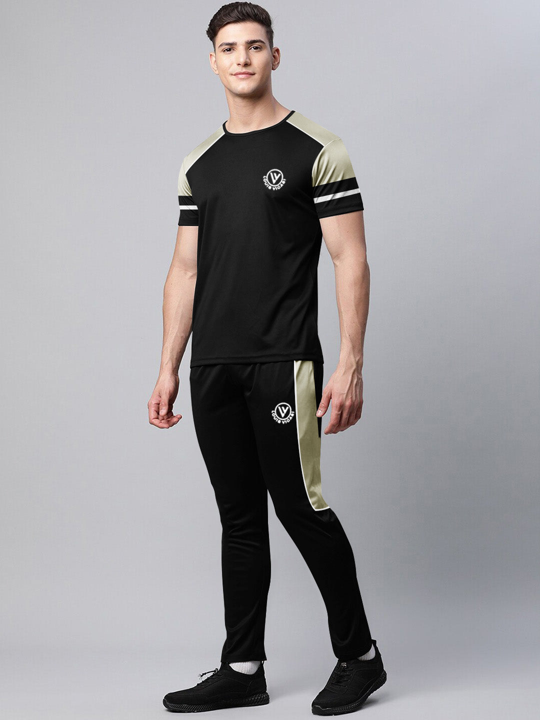 Louis Vicaci Summer Active Wear Tracksuit For Men-Black with Grey Pannels-SP1745/RT2429