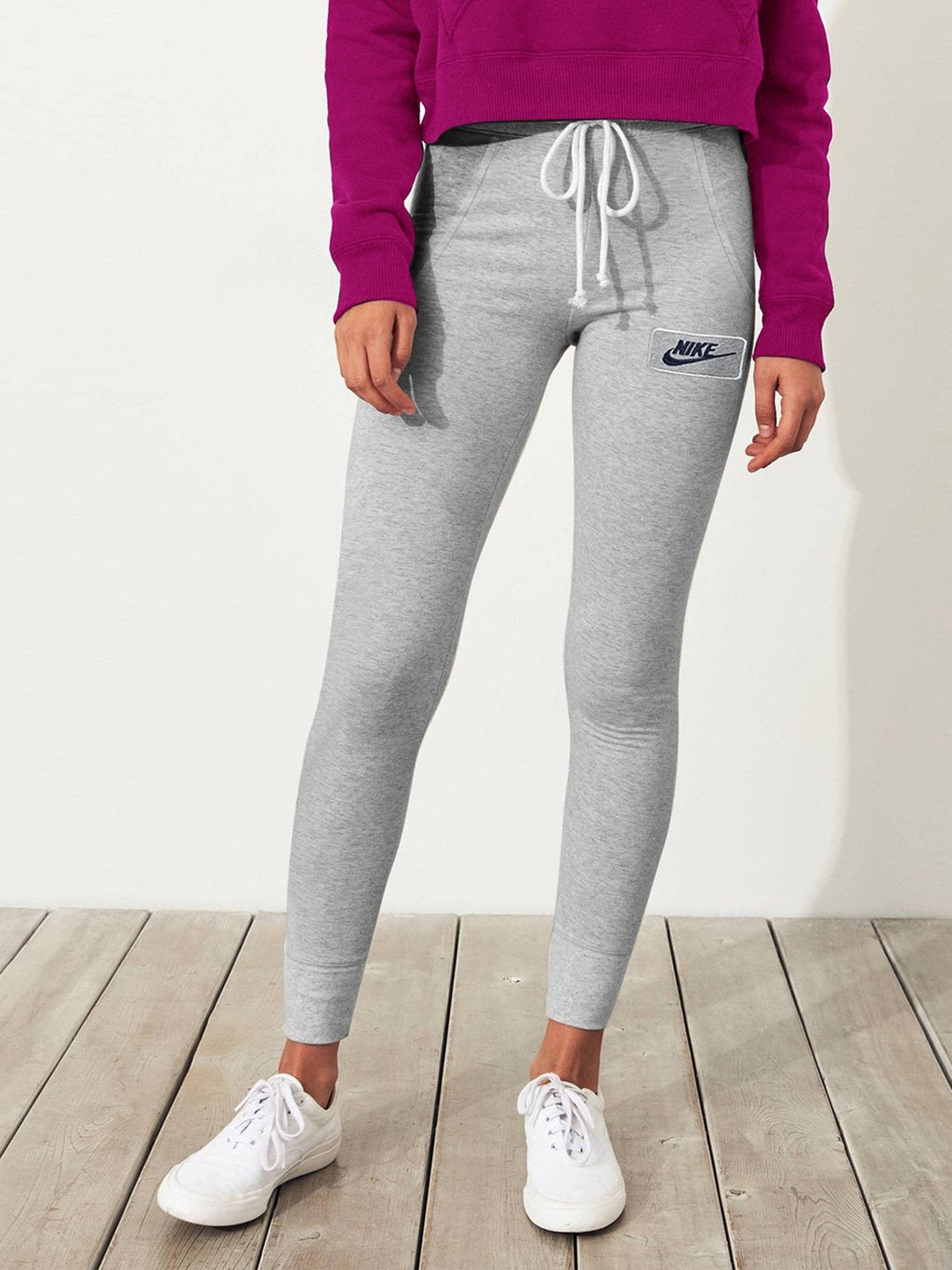 NK Fleece Slim Fit Without Pockets Trouser For Ladies-Grey Melange-SP532/RT2148